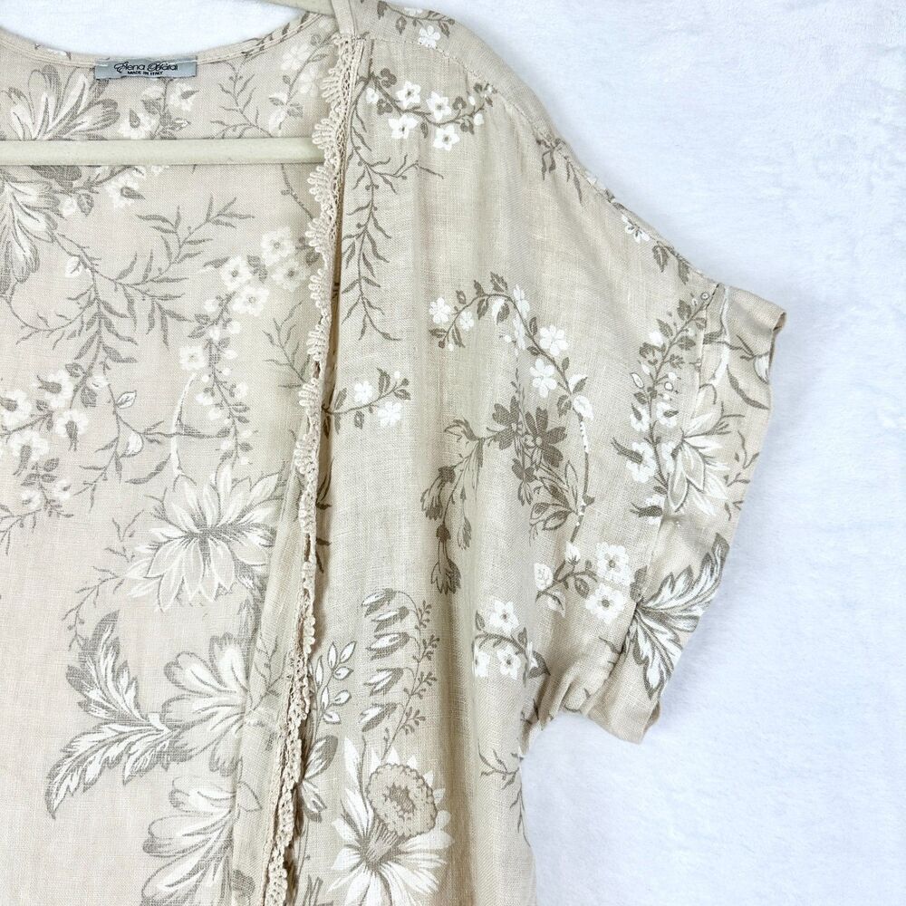 Elena Baldi Linen Duster Cardigan Coverup One Size Floral Boho Lagenlook Beach - Picture 3 of 7